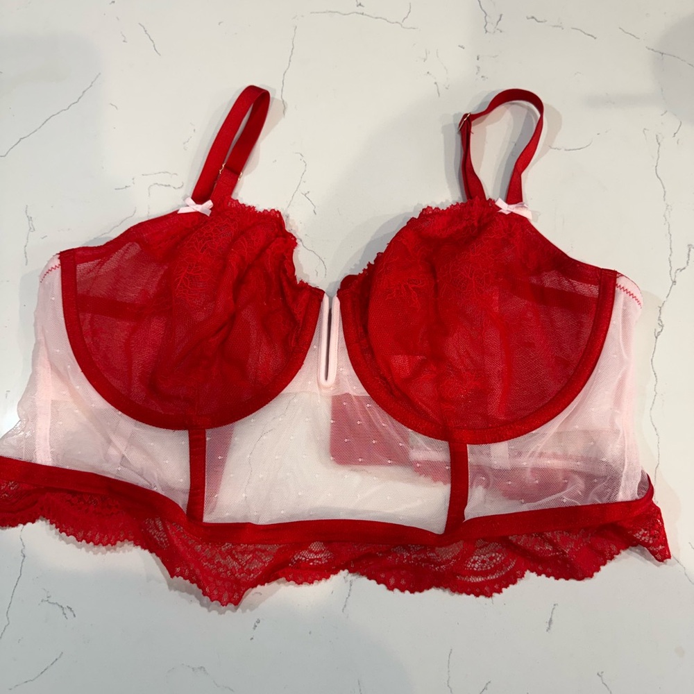 Auden Red and White Lace Bra